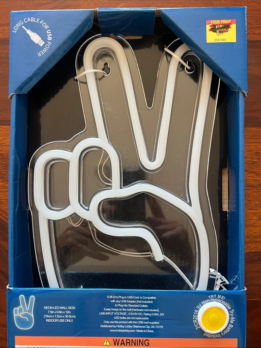 Hobby Lobby White Peace Hand LED Wall Sign